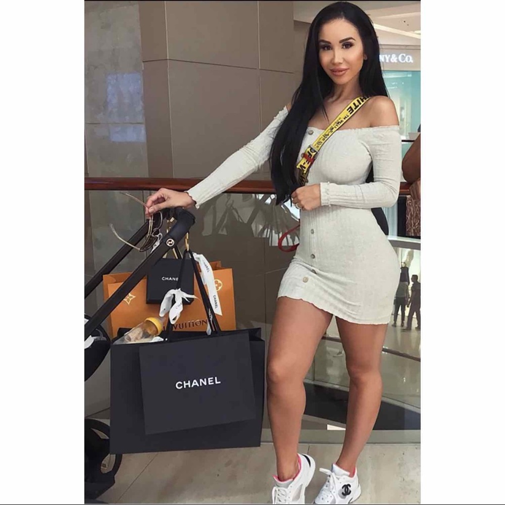 Off The Shoulder Kylie Jenner Sweater Mini Dress